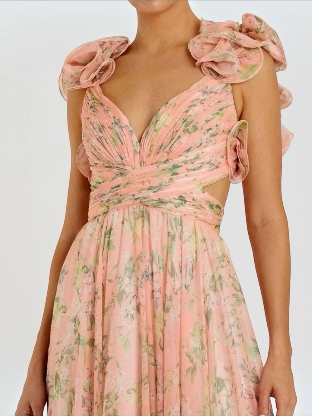 NWT Mac Duggal 67803 Ruffle Tiered Floral Cut-Out Chiffon Gown Maxi Dress Size 4 - Picture 5 of 14